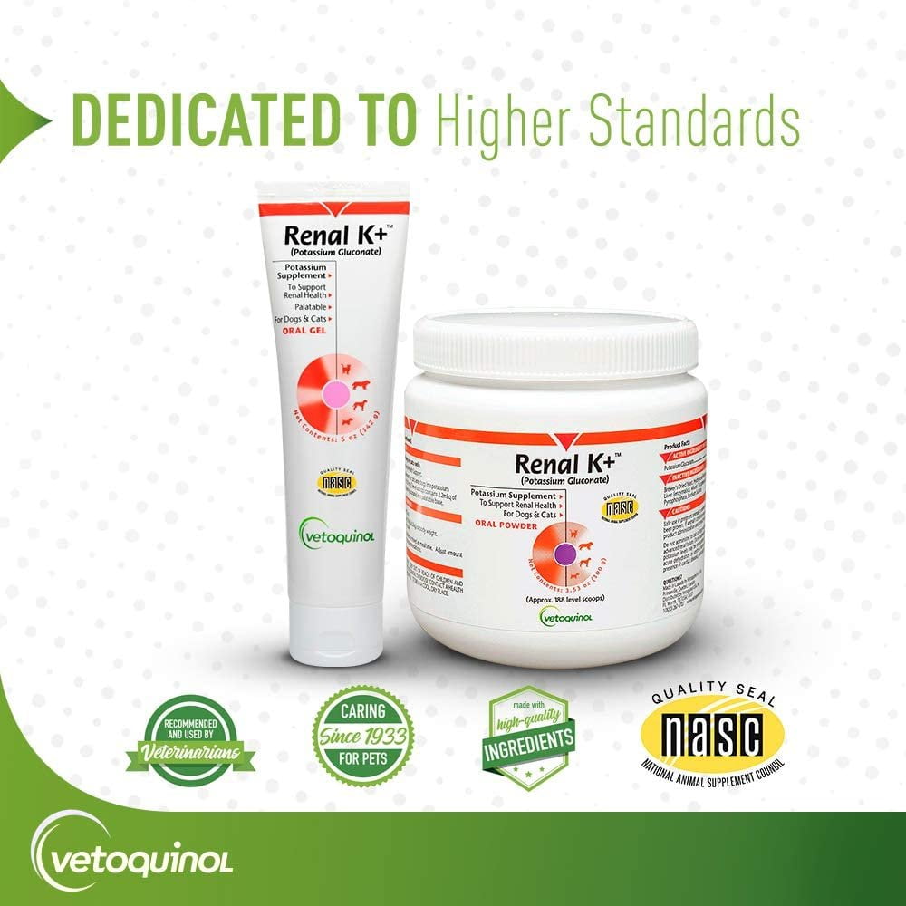 Vetoquinol Renal K+ (Potassium Gluconate) Potassium Supplement Gel for Dogs and Cats, 5oz