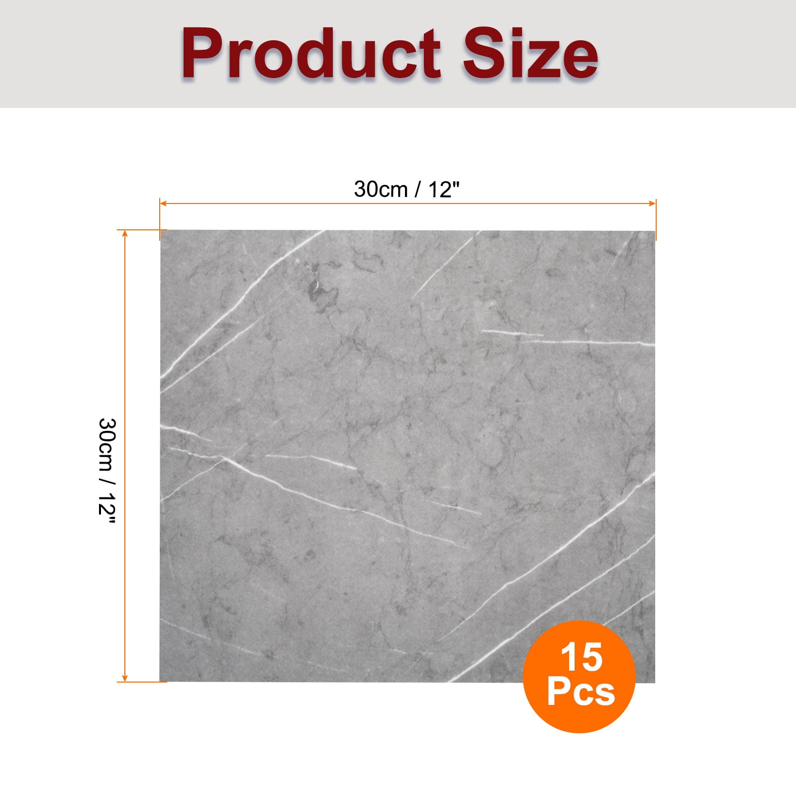 Uxcell 15Pcs Peel and Stick Marble Tiles, Waterproof Wall Panel Backsplash, 12"x12" Peel and Stick Shower Tiles for Bathroom, Thunder Grey Design