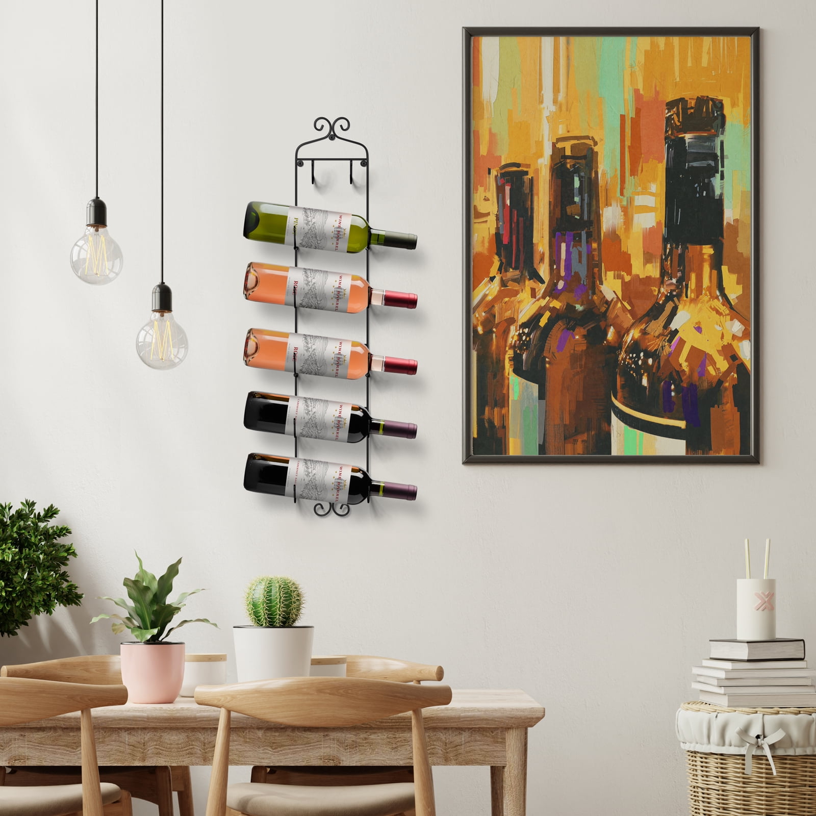 Sorbus Black 6-Tier Wall-Mounted Wine Rack, Metal Bottle, Champagne & Towel Holder