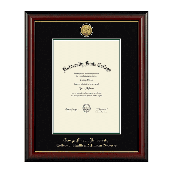 Framerly - GMU Service Diploma Frame with Black and Tartan Green Mat