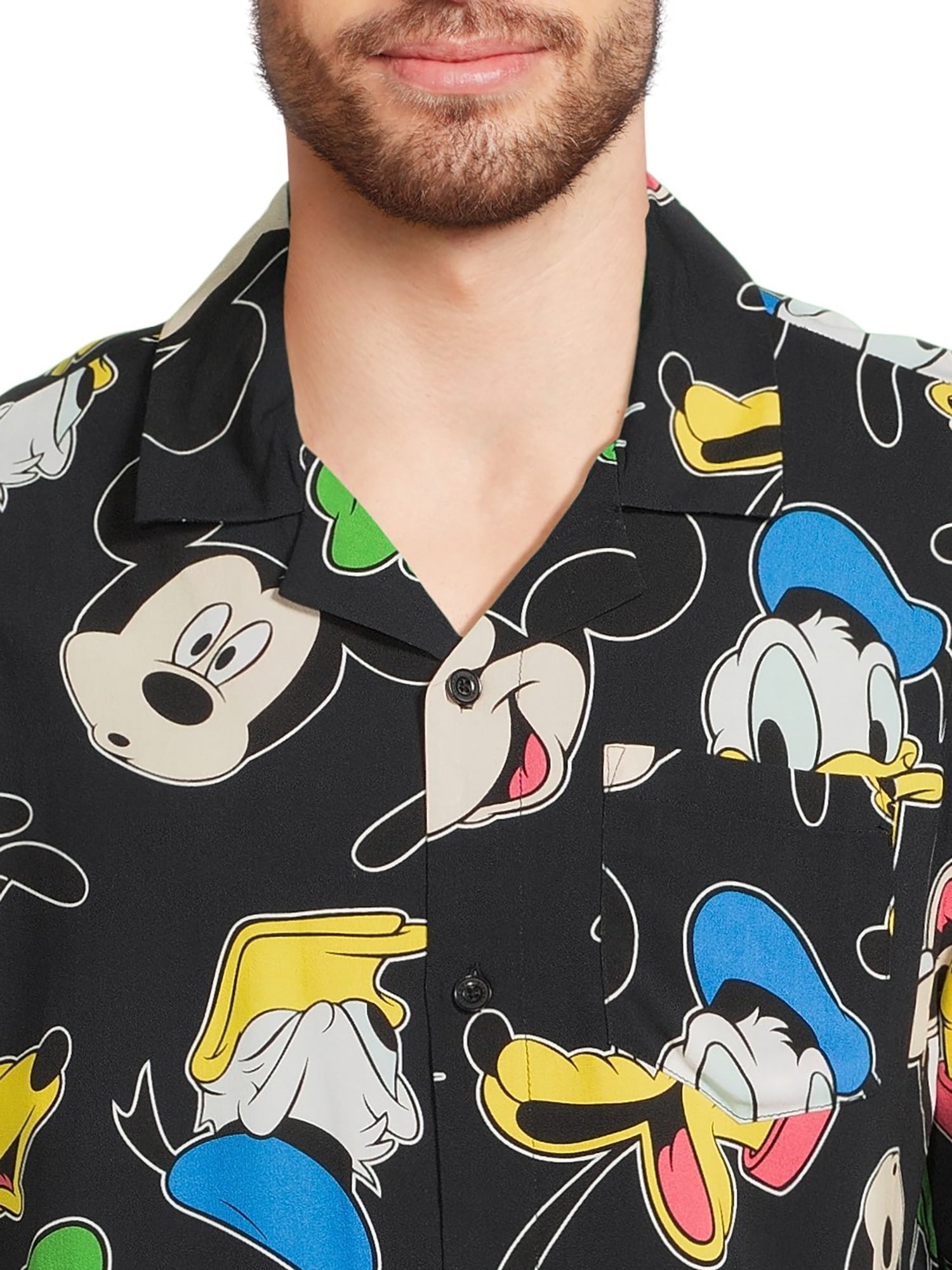 Disney Men’s and Big Men’s Mickey Mouse Friends Graphic Button Up Shirt with Short Sleeves, Sizes XS-3XL