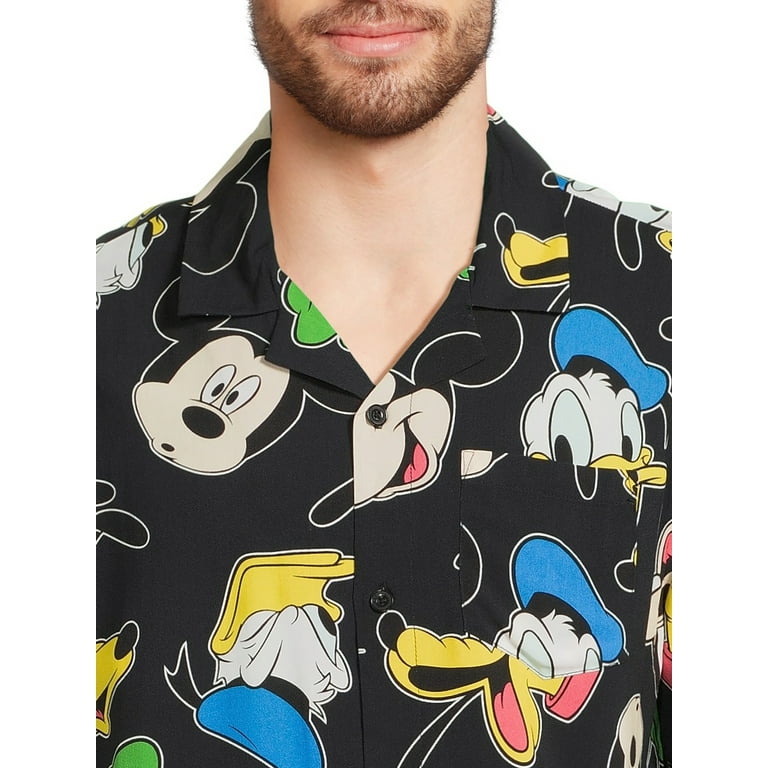 Disney Mens and Big Mens Mickey Mouse Friends Graphic Button Up Shirt with Short Sleeves, Sizes S-3xl, Men's, Black