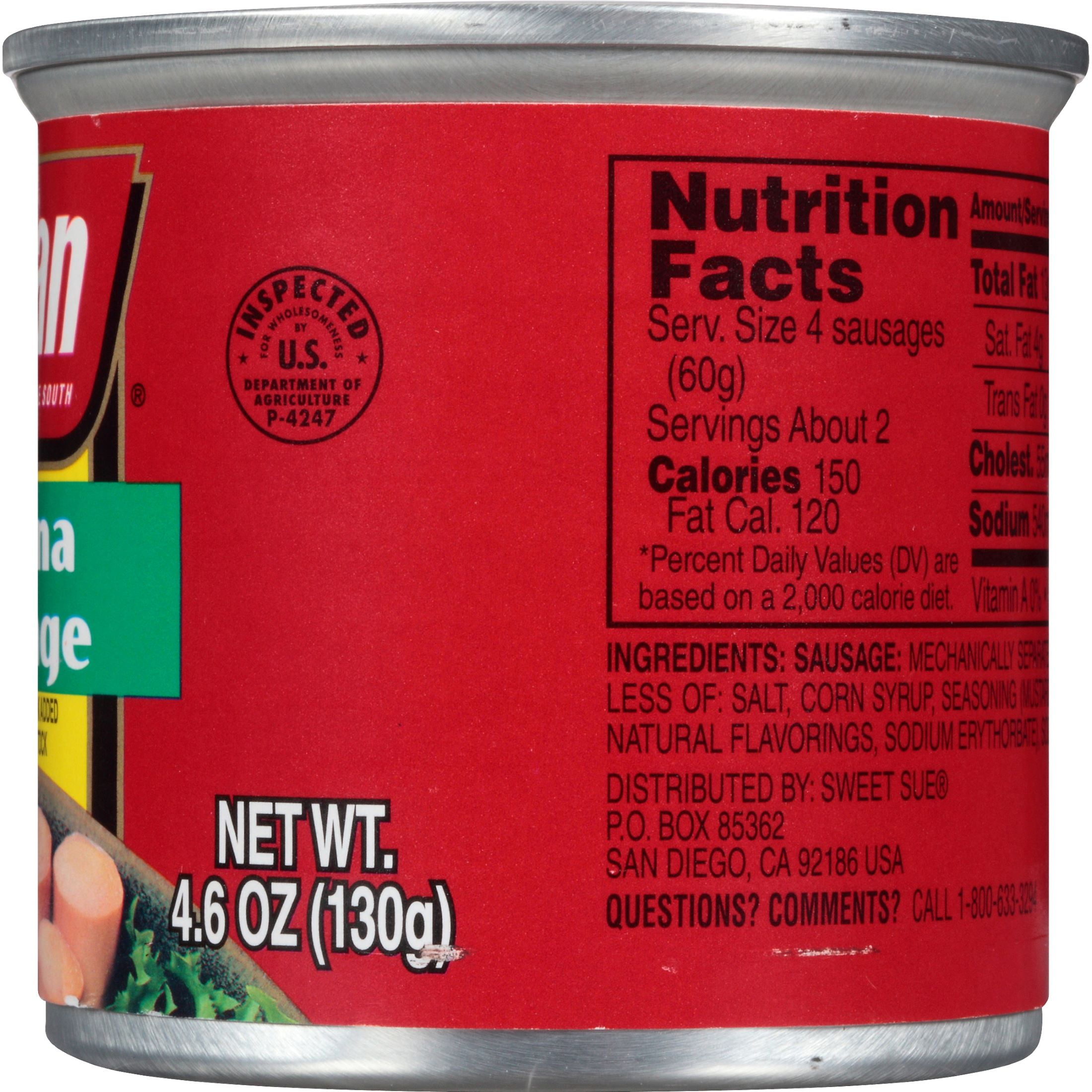 Bryan Vienna Sausage, Gluten Free, Low Carb, 7g Protein per Serving, Convenient Pull-Top Shelf Stable Can, 4.6 oz