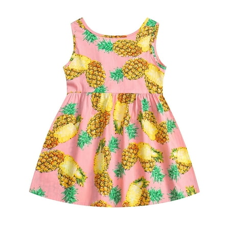

TAIAOJING Baby Girl Dress Toddler Kids Sleeveless Pineapple Fruit Skirt Princess Dresses 2-3 Years