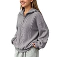 thumbnail image 5 of BXJX Girls Cable Knit Sweaters, Half Zip School Lapel Collar Long Sleeve Fall Pullover Tops Gray Size 14-15 T, 5 of 7