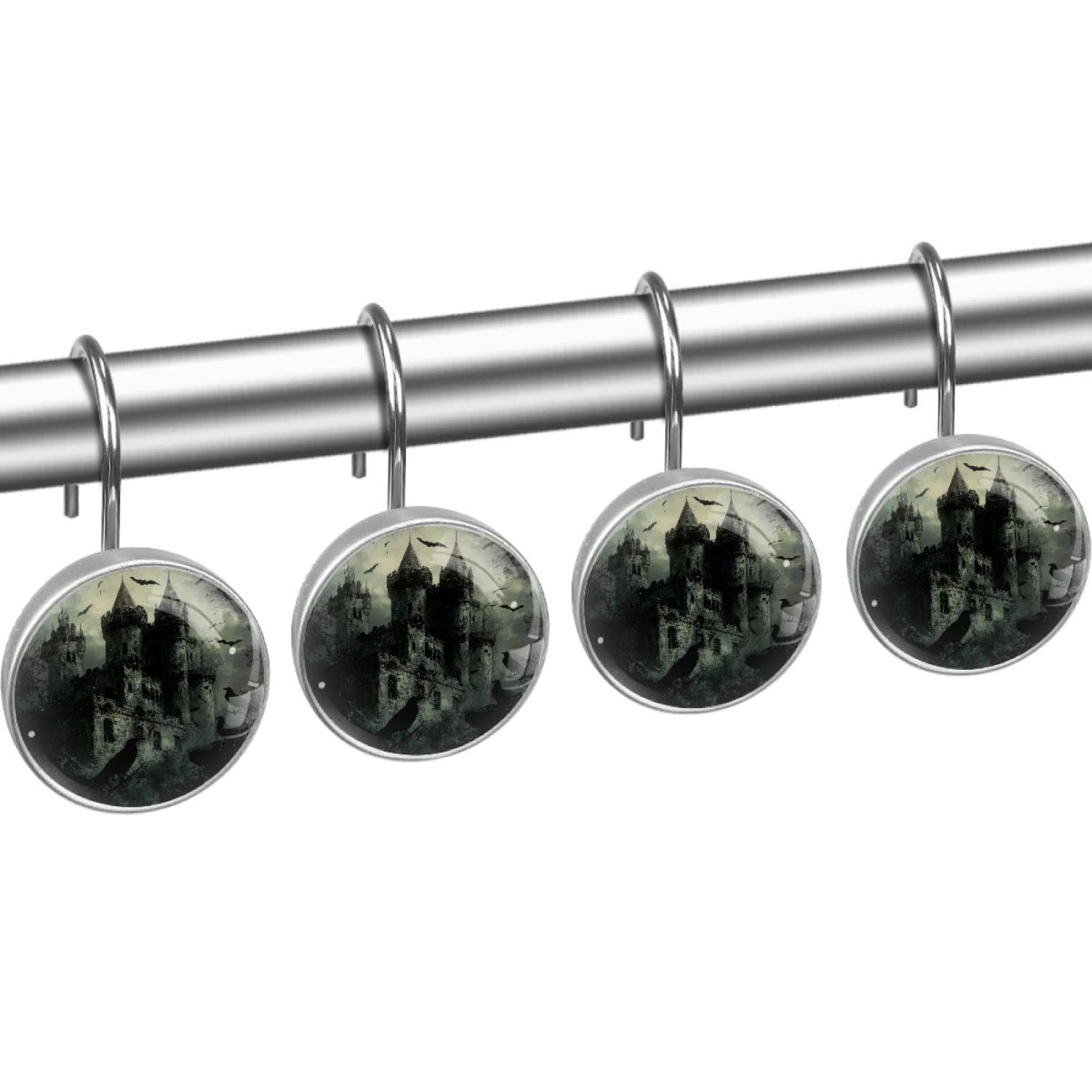 Black Ravens Old Castle Shower Curtain Hooks Round Crystal Glass, Set of 12 Shower Curtain Rings - Shower Hooks for Curtain Shower Rings