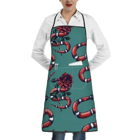 

Gaeub Snake And Rose Kitchen Cooking Aprons Adjustable Bib Apron Waterdrop and Oil Resistant Kitchen Chef Apron for Women Men
