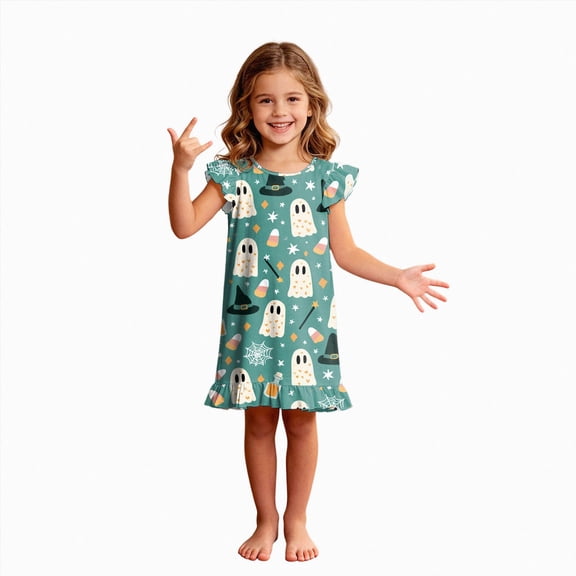 NOLDARES Girls Nightgowns Toddler Nightgown Halloween Cute Pajamas Dress Night Gowns for Kids Girl Clothes Girls' Sleepwear(N212-Light Green)