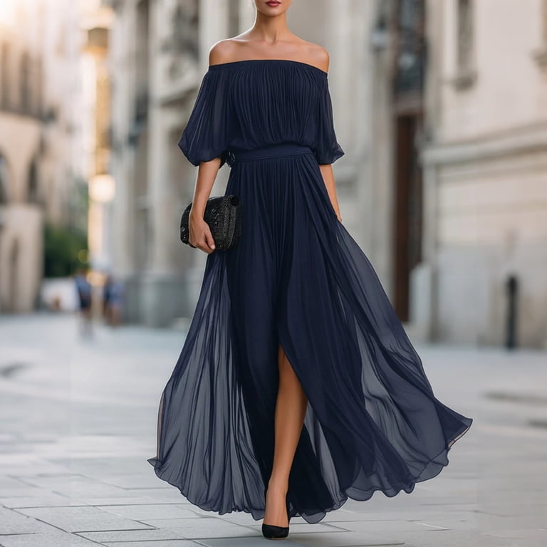 navy flowy dress for wedding Elegant Navy Blue Dresses For Wedding Guests