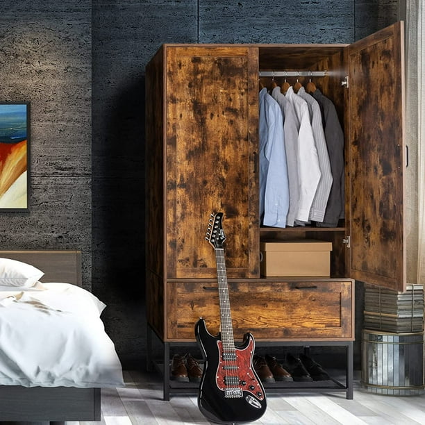 VINGLI 71"H White Wardrobe Armoire Closet with Shelves and Drawer