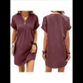 thumbnail image 1 of Vestido Camisero Informal de Verano para Mujer, con Cuello en V, Corta, Plisado, Liso, Holgado y con Botones. Vino Tinto M, 1 of 7