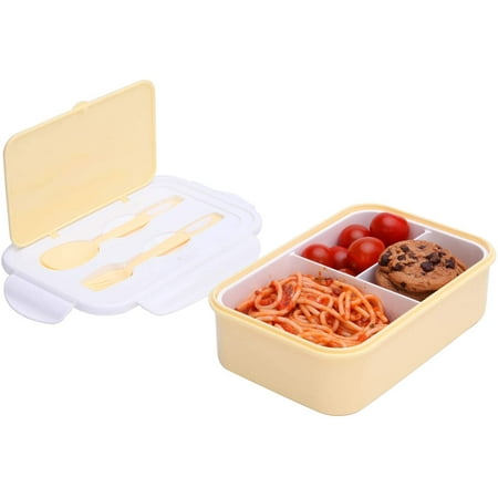 Lunch Box, Bento Box Lunch Box With 3 Compartments And Cutlery, 1400ml