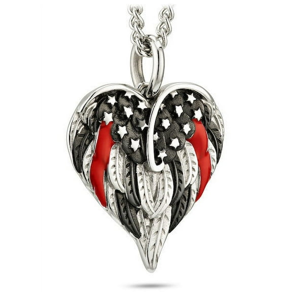 Thin Red Line Stainless Flag Heart Necklace-Isaiah 41:10 by Shields of Strength