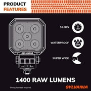 SYLVANIA Rugged 3 Inch Cube LED Light Pods | | Flood Light 1400 Raw Lumens, Off Road Driving Work Light, Truck, Tractor, Boat, ATV, UTV, SUV, 4x4 (2 PC)