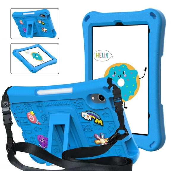 iPad mini 6th 7th Gen Case for Kids, Soft EVA Rubber Shoulder Strap Kickstand Children Friendly Anti-Scratch Shockproof Bumper Case Cover for Apple iPad mini 6 7 8.3" 2021/2024, Skyblue