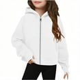 thumbnail image 2 of RTKFRFLM Girls Basic Zip-up Hoodie Solid Color Long Sleeve Hooded Sweatshirt White 11-12 Years, 2 of 5