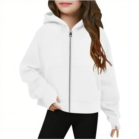 lnmuld Hoodies Solid Color Girls Zip Up Hoodies Hooded Sweatshirts Jackets Kids Fall Fashion Outfits Winter Size:11-12 Years