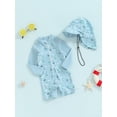 thumbnail image 3 of Musuos Baby Boy Swimwear Set, 0-3Years Whale Print Long Sleeve Rash Guard Swimsuit + Sun Hat Toddler Bathing Suit Outfit, 3 of 9