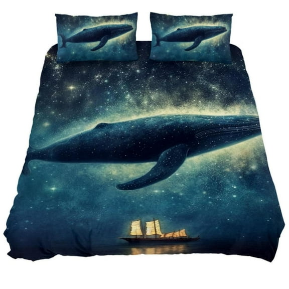 OWNNI Whale Pattern Washed Tencel Bedroom 3 Pieces Set - Luxurious Bedding Comforter Set for Ultimate Comfort and Style