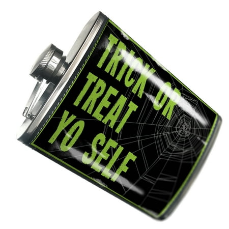 

NEONBLOND Flask Trick or Treat Yo Self Halloween Creepy Green Spider Web