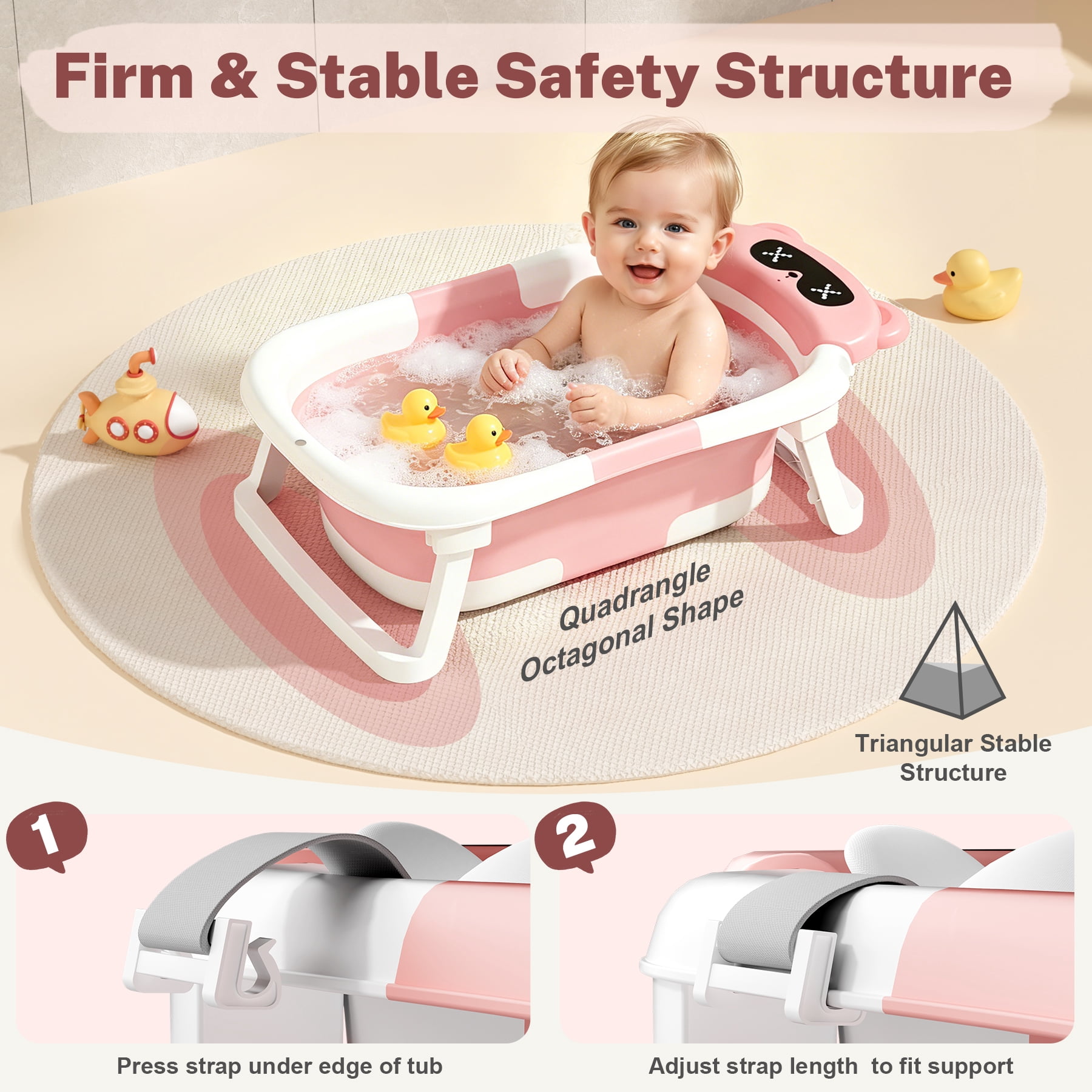 COOSEYA 2-in-1 Baby Bathtub with Stand for Newborn and Infants, Foldable Baby Bath Tub, Baby Shower Gifts for New Parents, Gray