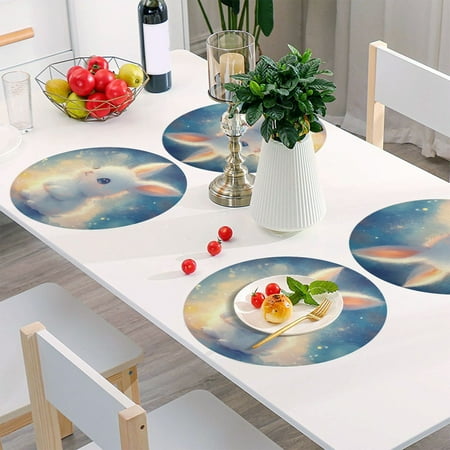 

Round Grid Placemat One Sizex6 Round Placemat PVC Plate Mat，15.4 Inch Non-Slip and Heat Resistant Table Placemat Dining Room Placemat Blue-eyed Rabbit