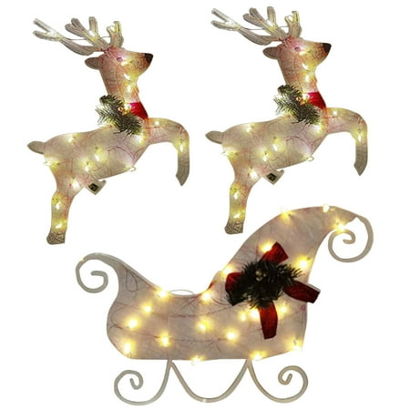 

White Christmas Lights 3Pcs Christmas Scene Decoration Decorations Luminous Christmas Sleigh Cart Elk Courtyard Garden Creative