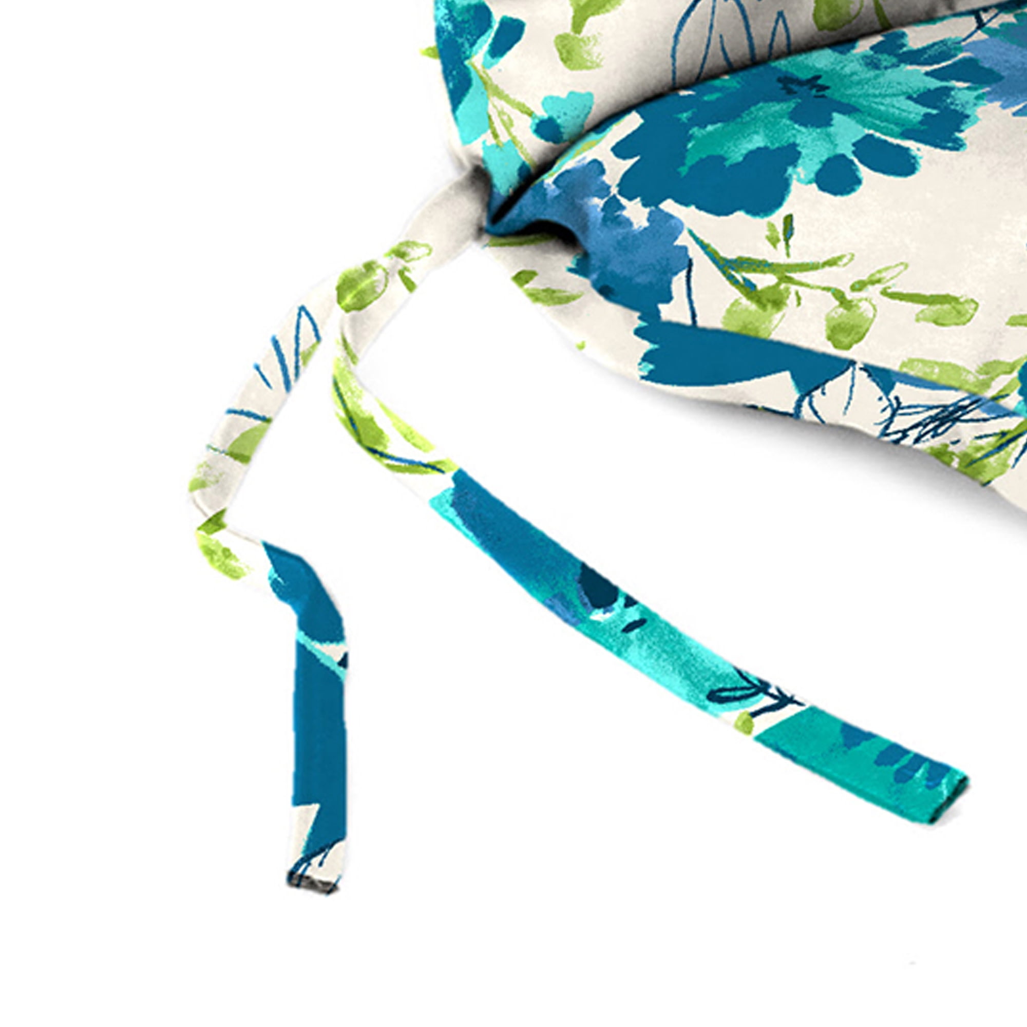 Jordan Manufacturing 38" x 21" Bettina Aqua Cream Floral Rectangular Outdoor Wrought Iron Chair Cushion with Ties and Hanger Loop (2 Pack)