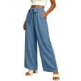thumbnail image 5 of Admvng Women's Cotton Pants with Pockets High Waist Bow Tie Wide Leg Casual Trousers, 5 of 6