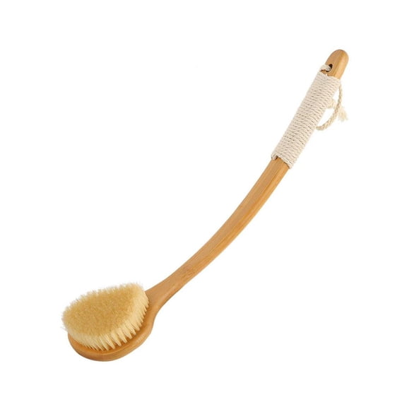 Bamboo Back Scrubber for Shower - Natural Boar Bristle Body Brush with Long Curved Handle for Exfoliating & Skin Cleansing - Wet/Dry Brushing for Home Spa Essentials