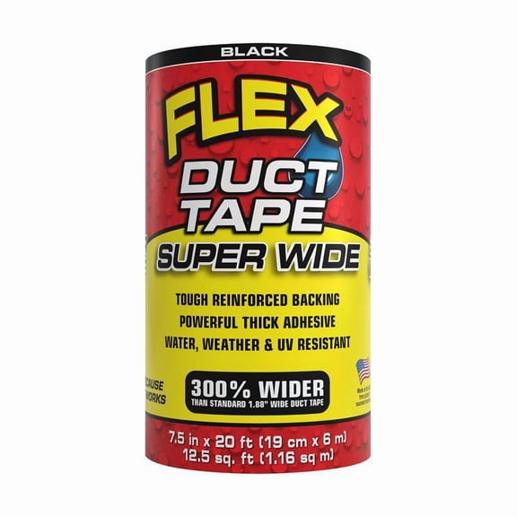 Flex Seal Flex Super Wide Duct Tape - Extra Wide, Strong Adhesive - 1 Roll, 7.5 in x 20 ft, Black