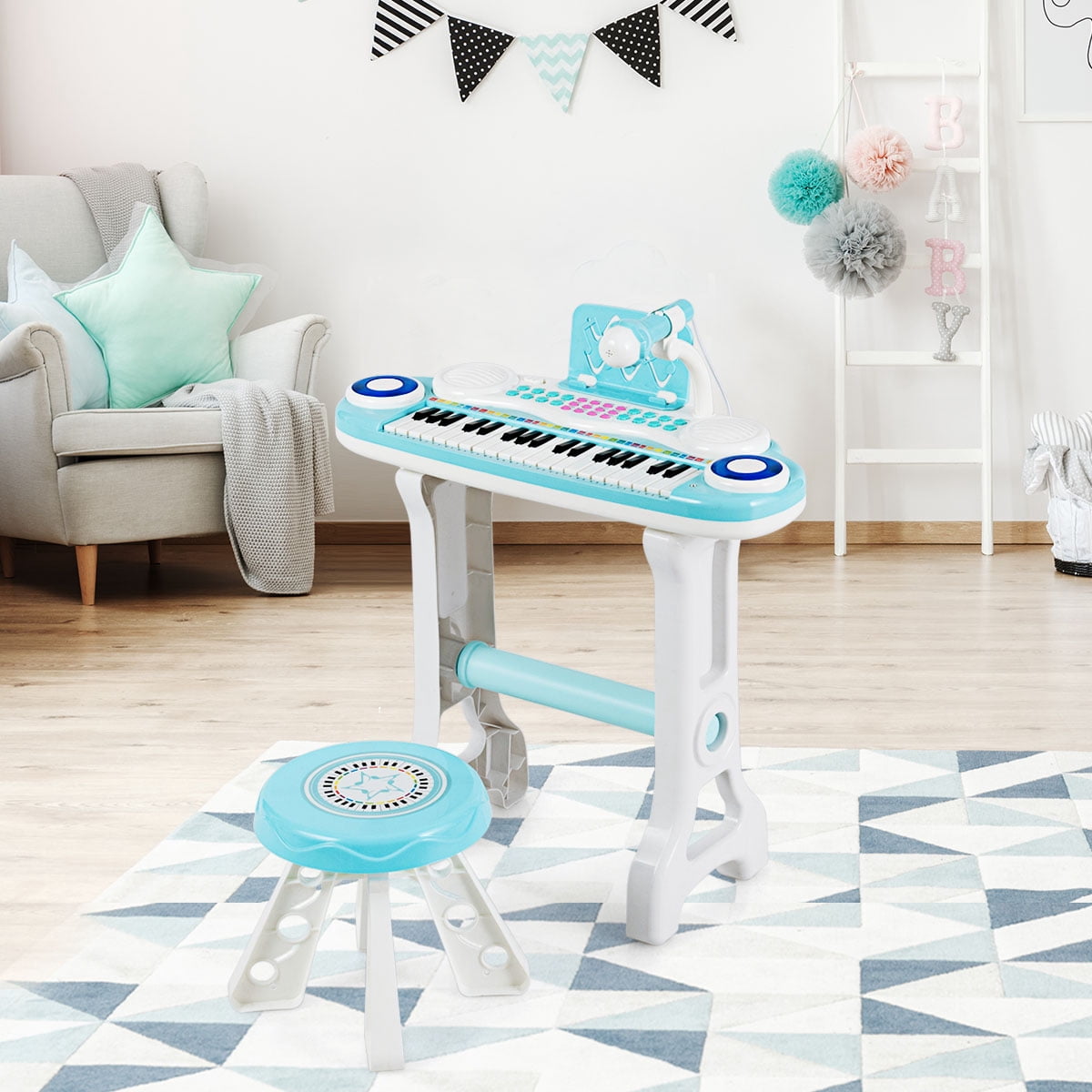 Costway 37-Key Kids Piano Keyboard Playset Electronic Organ Light Blue