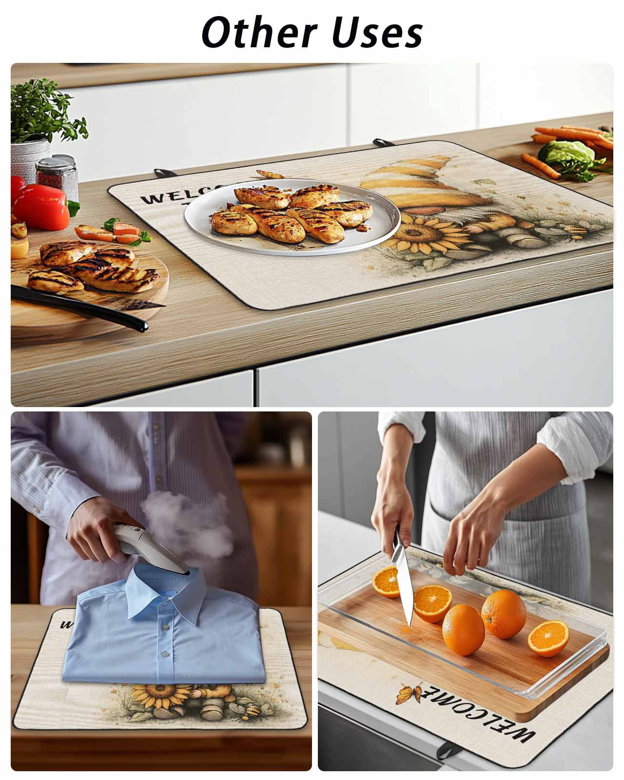 Stove Top Covers for Electric Stove 24x21 Inches, Yellow Sunflower Heat Insulation Fireproof Glass Cooktop Protector, Gnomes Butterfly Beige Retro Floral Countertop Stovetop Cover for Kitchen