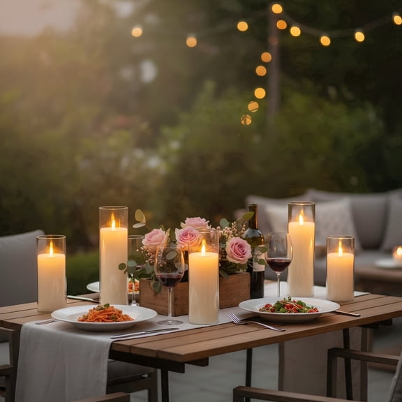 Goyuon Pure White Flameless Candles, Battery Operated Acrylic LED Pillar Candles with Remote and Timer, 3D Wick Flickering Candles for Home, Christmas, Wedding, Party, Festival Decor, Set of 5