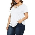 thumbnail image 4 of Fancyglim Women Short Sleeve Tee Shirt V Neck Criss Cross Tunic Top White 3XL, 4 of 4