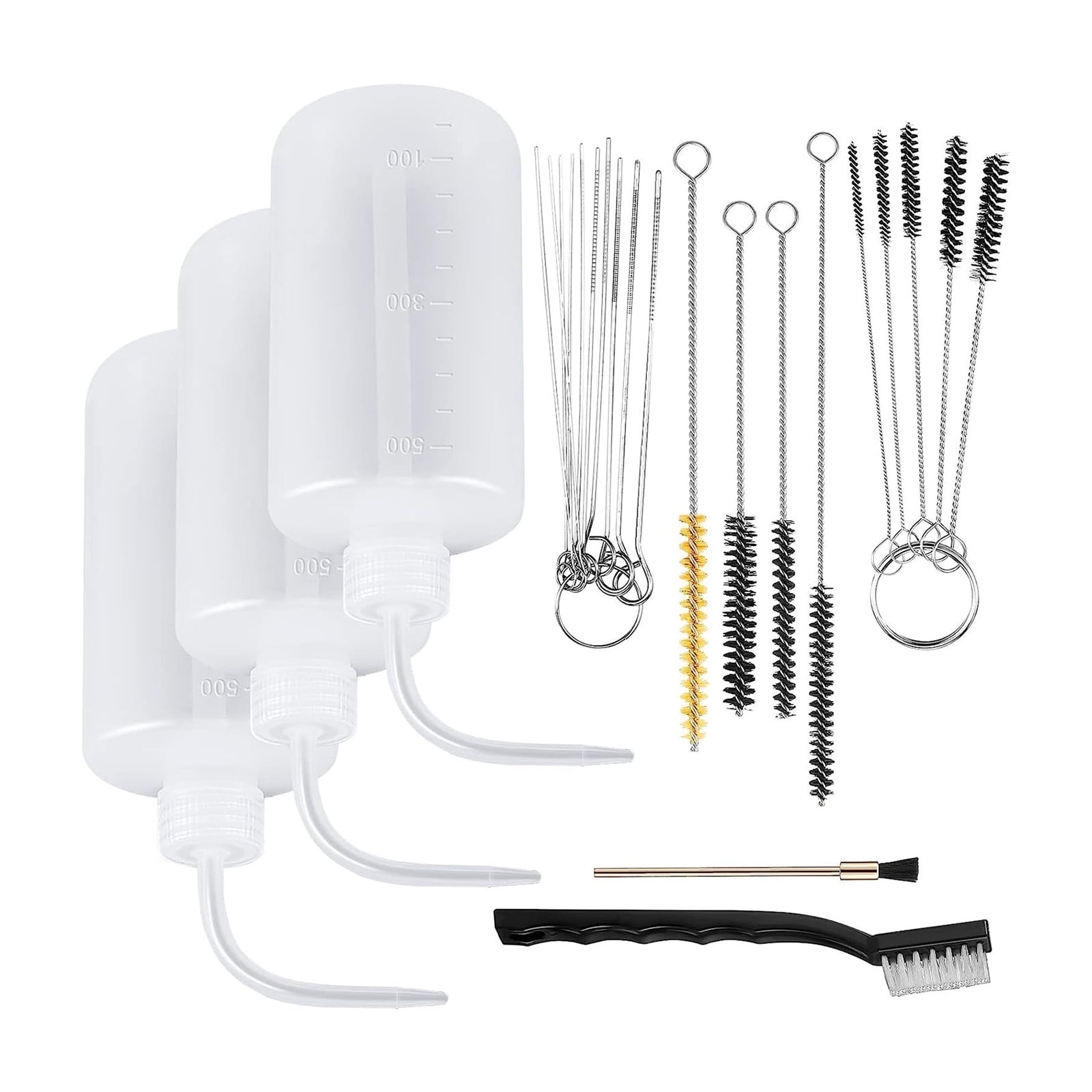 24Pieces Sprayer Paint Cleaning Set with 4 Plastic Bottles and 21 Brushes for High Performances Sprayer Maintenance