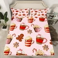 thumbnail image 2 of Manfei Cappuccino Cream Bed Sheets 4 Pieces, Cute Gingerbread Snowflake King Sheets, Pink Merry Christmas Sheet Set, Ultra Soft Home Decor, 2 of 7