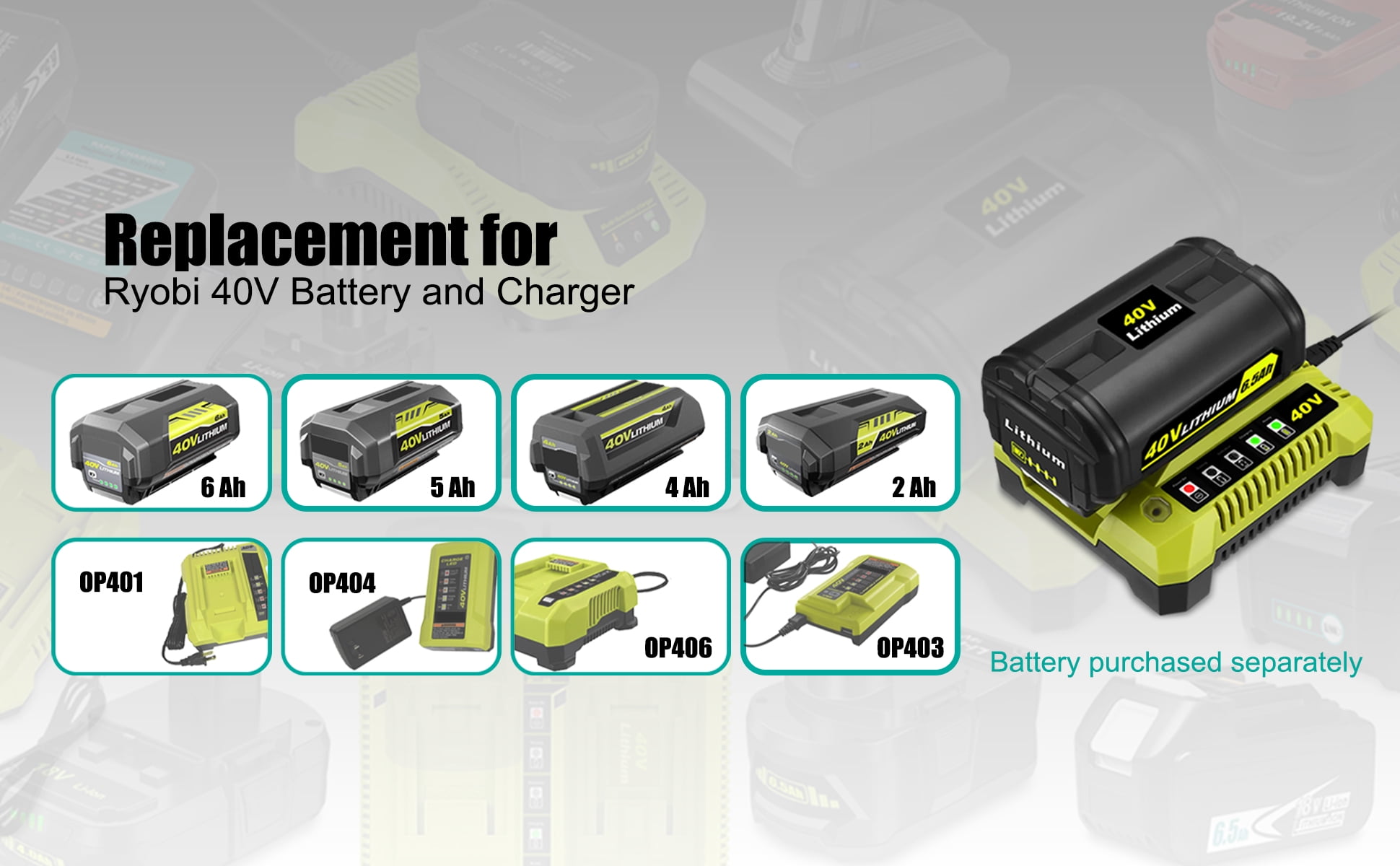 40V Battery Fast Charger Replacement for Rapid 40V Lithium ion Battery Charger OP401 OP403 OP404 OP406 OP407A OP40601 6Ah OP40602 5Ah OP4050 4Ah OP4040 Ryobi 40 Volts Battery Charger