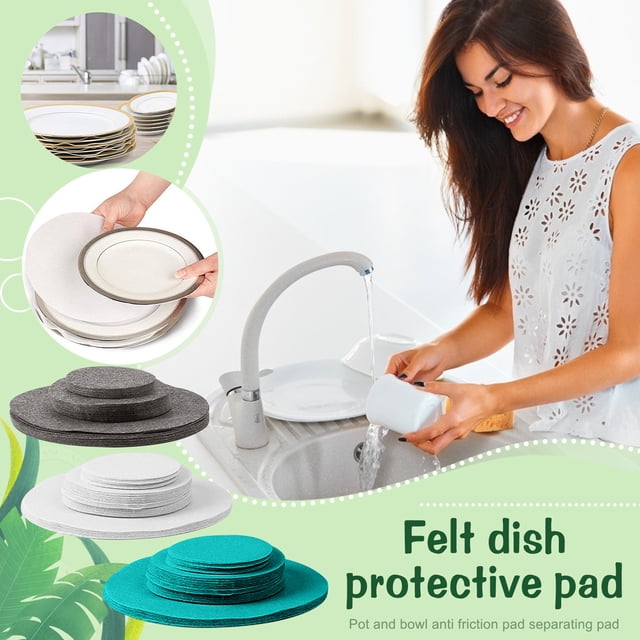 Fiudx Tapete Protector de Platos, Almohadillas Antifricción de Fieltro, Evita Rayones En Ollas y Platos, Ideal para Guardar Utensilios de Cocina, Fácil de Limpiar, Juego de 24 Piezas, 6 Grandes, 12 M