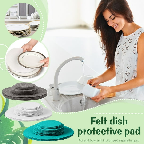 Fiudx Tapete Protector de Platos, Almohadillas Antifricción de Fieltro, Evita Rayones En Ollas y Platos, Ideal para Guardar Utensilios de Cocina, Fácil de Limpiar, Juego de 24 Piezas, 6 Grandes, 12 M