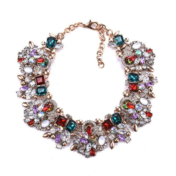 Namzi Necklace Colorful Glass Crystal Collar Choker Necklace-Red Blue