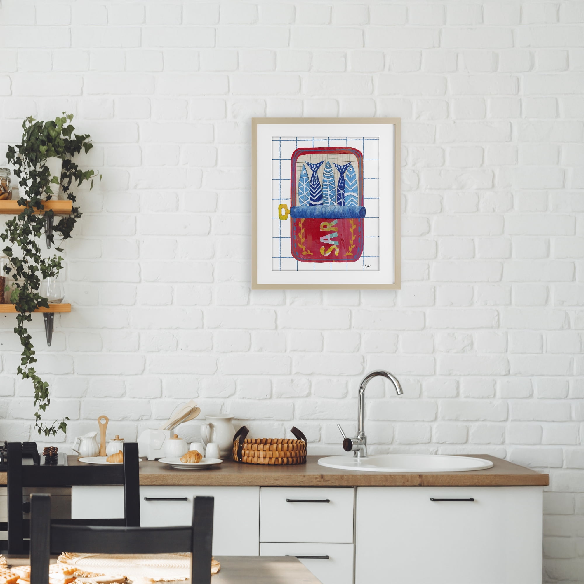 Stupell Industries Silly Sardines Red Tin Birch Framed Print Under Glass, design by Courtney Prahl