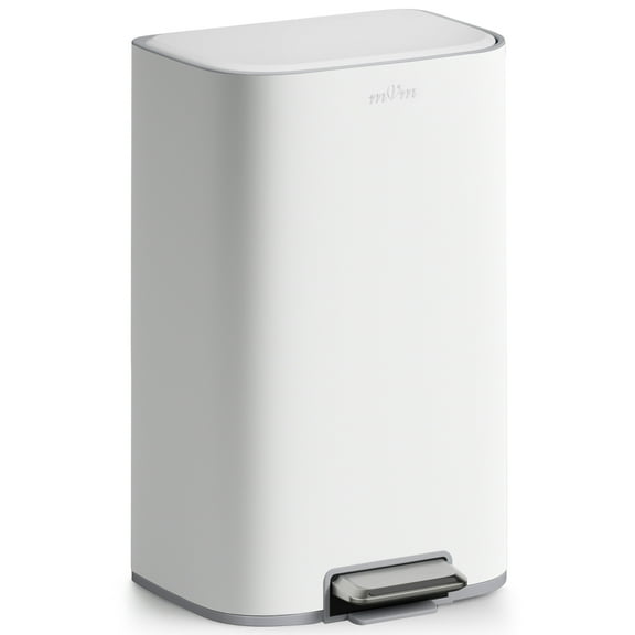 mVm 10.6 Gal Kitchen Trash Can, Step Trash Can with Lid, Smooth Edge Garbage Bin for Home Office (White)