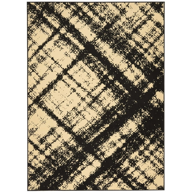 Cream/Black Distressed Plaid Area Rug by River Street Designs Walmart