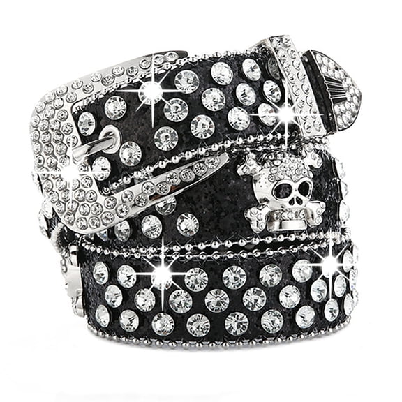 Punk Style Rhinestones Embellished Belt For Men Women Adjustable PU Waist Strap For Daily Wear
