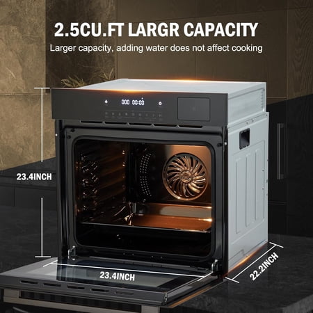 24" Built-In Electric Wall Oven with Air Fryer, 2.5 Cu.Ft Capacity, 8 Baking Modes & Steam Cooking
