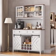 thumbnail image 4 of 72" Farmhouse Bar Cabinet with Sliding Barn Door & Charging Station - Large Buffet with Wine Hutch, 2 Drawers & 8 Shelves, LED Rustic Coffee Bar for Dining Room, 4 of 7