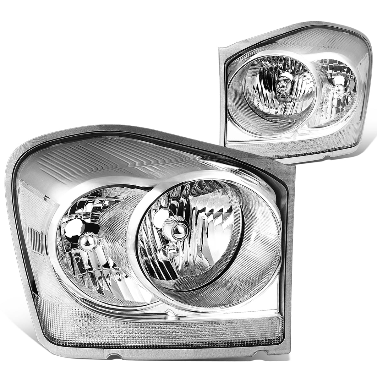 HEADLIGHTSDEPOT Chrome Housing Halogen Headlights Compatible with Dodge Durango 2004-2005 Includes Left Driver and Right Passenger Side Headlamps