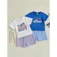 thumbnail image 3 of Qmyliery Toddler Baby Boy 4th of July Outfit Embroidery Crew Neck Short Sleeve T-Shirt and Plaid Shorts 2 Pcs Set 6 12 18 24 Months 3 Years, 3 of 9