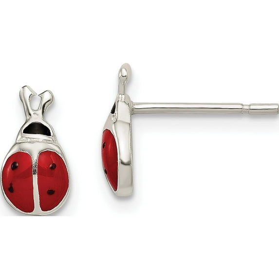 Sterling Silver Enamel Lady Bug Post Earrings (9 X 5) Made In India qe8641